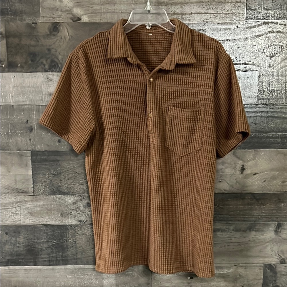 Casual Brown Waffle Texture Button Down Shirt
